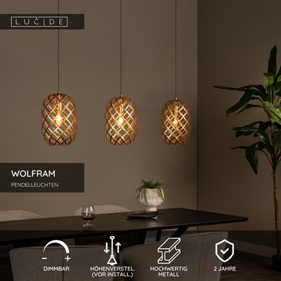 Lucide WOLFRAM - Pendelleuchten - 3xE27 - Mattes Gold / Messing